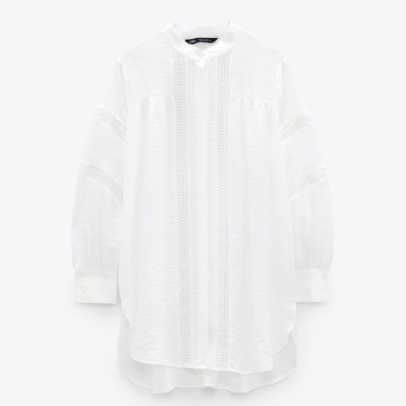 Zara lace insert long shirt S New - Picture 3 of 15